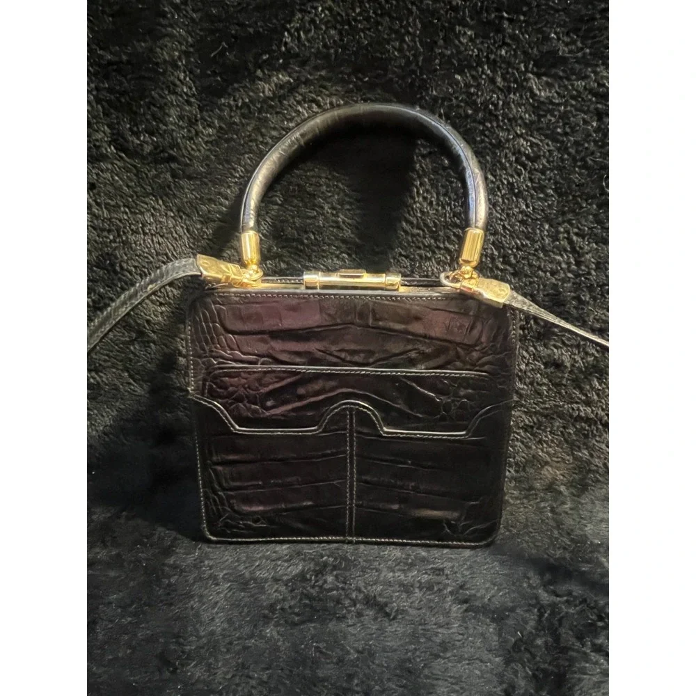 Vintage VALENTINO Garavani Black Leather Alligator Embossed Mini Purse RARE! - Picture 3 of 10
